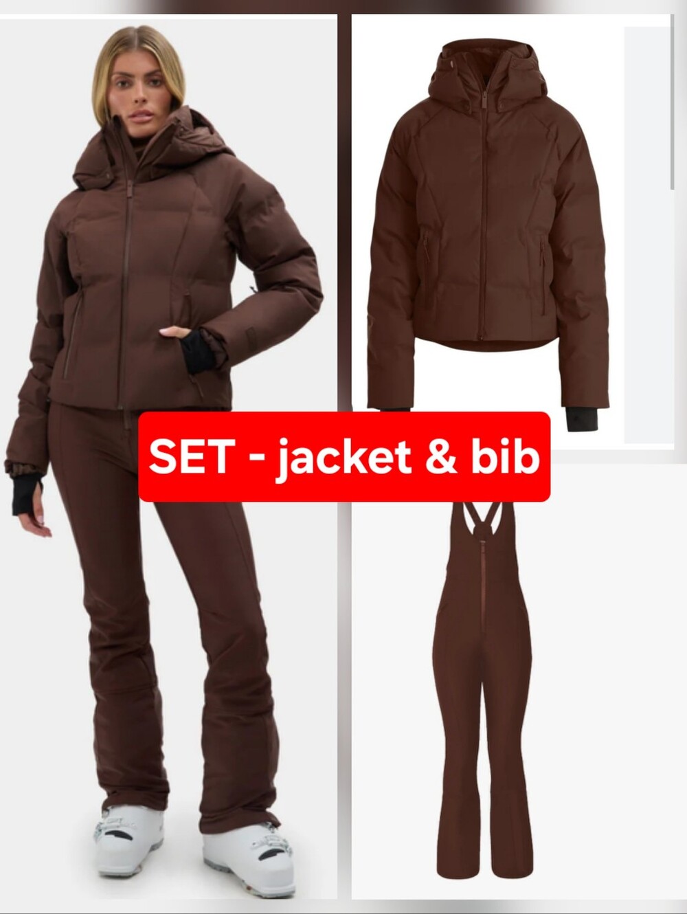 SET- Halfdays Georgie Puffer Ski Jacket Half Days Carson Bib Pants Spiked Cocoa